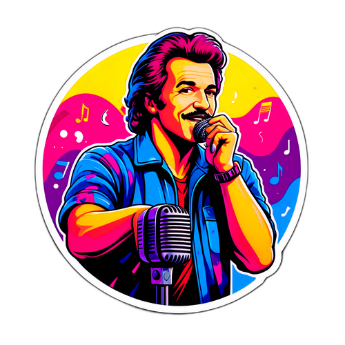 Sticker cu artist în stilul anilor '80 pentru Emil Gânj
