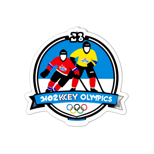 Nálepka s hokejovým polem a hráči na Zimních olympijských hrách 2026