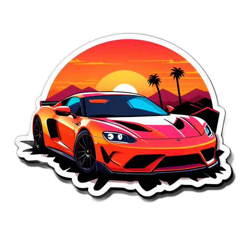 Autocollant GTA 6 avec une voiture de sport au coucher du soleil