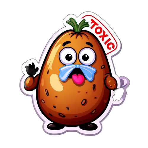 Quirkig potatis med varningsetikett