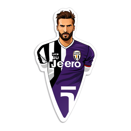 Een spannende print van de Juventus - Fiorentina wedstrijd met beide teamlogo's en de tekst 'De Italiaanse Derby'