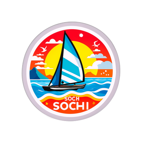 Стикер с ярким дизайном, посвящённый пляжам Сочи и активному отдыху