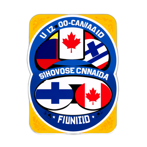 Návrh samolepky s hokejovým pukem a vlajkami Finska a Kanady