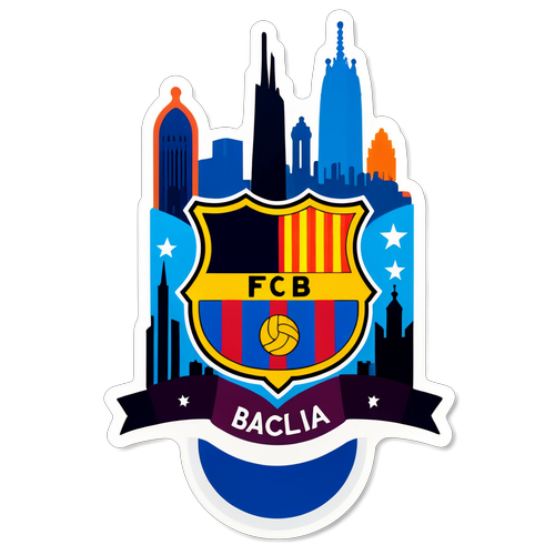 Ndiyo, Barcelona! Picha ya Hali ya Juu ya Jiji na Logo ya FC Barcelona Inayowaka Katika Upendo wa Soka!