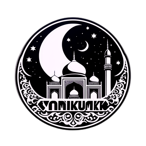 Bulan Sabit dan Siluet Masjid dengan Teks 'Waktu Imsak'