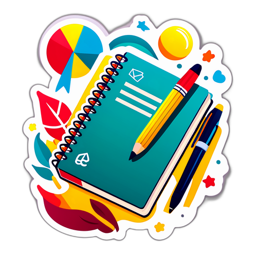 Caderno Aberto com Elementos Escolares