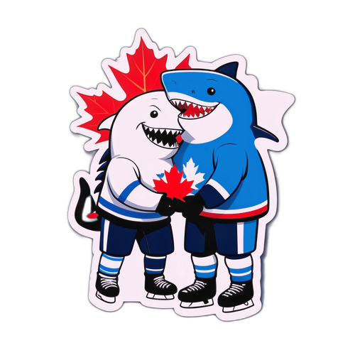 Shark and Maple Leaf Hockey Embrace
