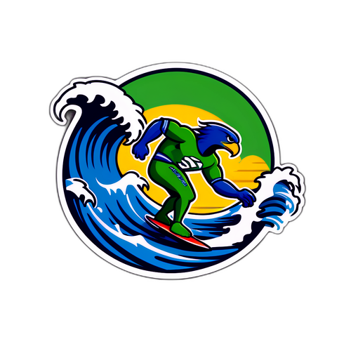 Adesivo do Mascote dos Seahawks Surfando