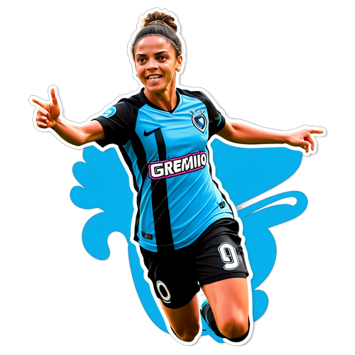 Adesivo do Grêmio Feminino com jogadora em pose poderosa
