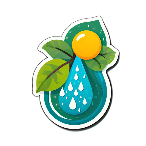 Nhãn dán với biểu tượng giọt nước và cây xanh, đại diện cho 'dự báo thời tiết'