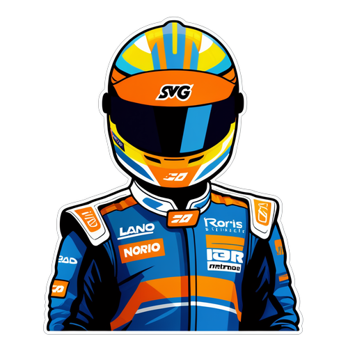 Vibrant klistermerke av Lando Norris i racingdrakt
