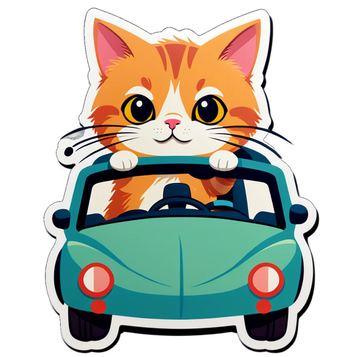 Cat-tastic Adventure! Get Ready to Smile with This Adorable Driving Cat Sticker!