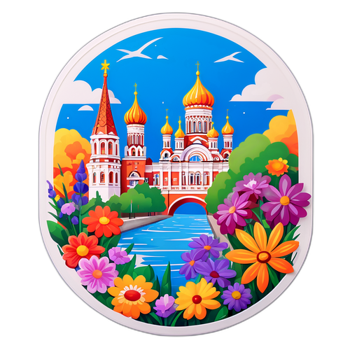 Знаменитые достопримечательности Saratov, окруженные яркими цветами