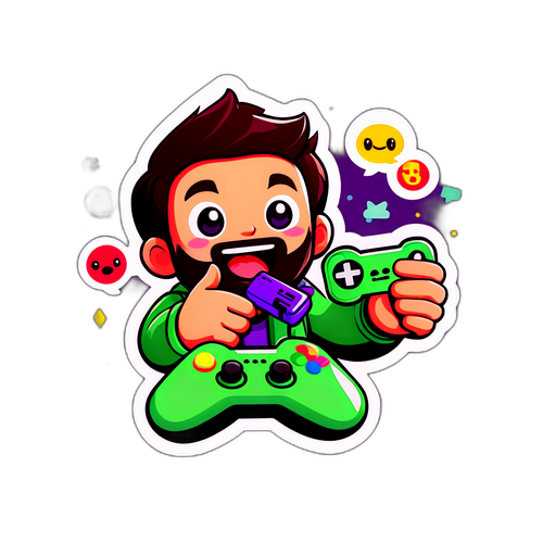 可愛的Twitch精靈抱著遊戲控制器