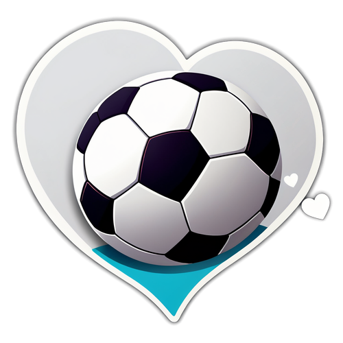 Sticker minimalista de un balón de fútbol con un corazón para fanáticos leales