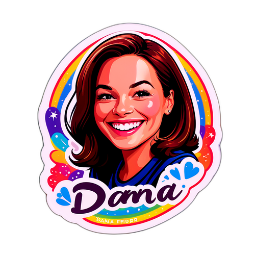מדבקה של דנה פרידר מחייכת עם רקע צבעוני ושמה בכתב מושך