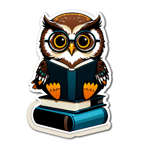 Cute Owl Wearing Glasses Sitting on a Book Sticker