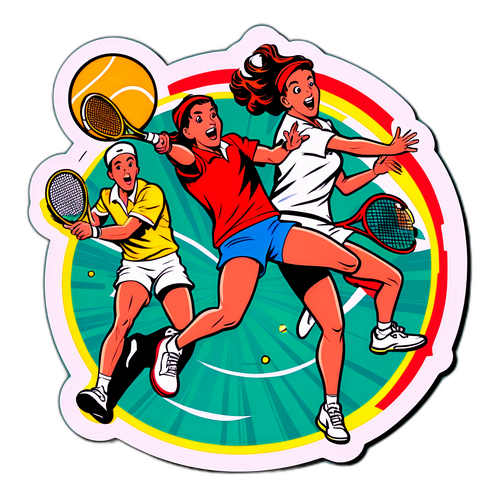 Scena d'azione in stile fumetto retro con tennisti