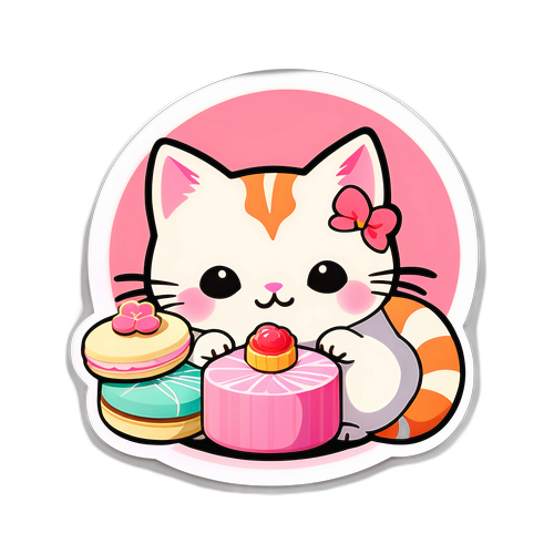 かわいい猫と和菓子のステッカー