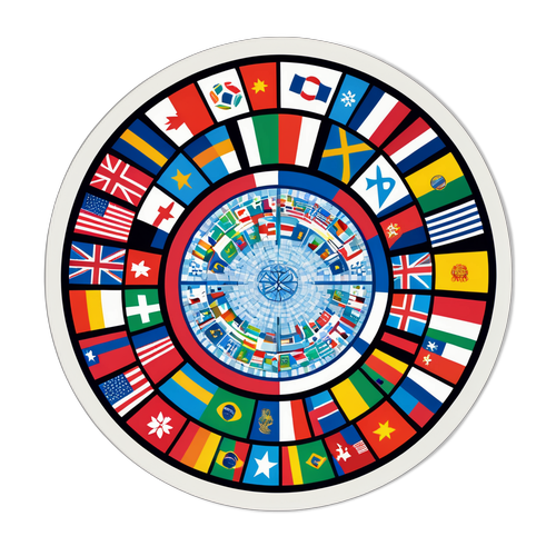 Etichetă cu un mozaic de steaguri naționale reprezentând participanții la Jocurile Olimpice de Iarnă 2026