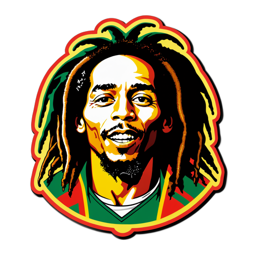 Adesivo in stile retrò di Bob Marley con un pallone da calcio