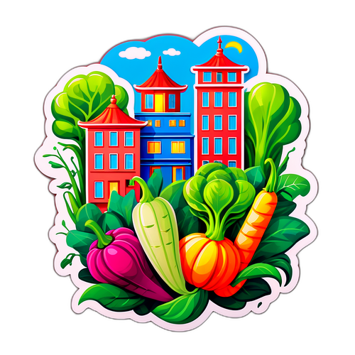  whimsical illustration of hollow stem vegetables in Jinhua, Zhejiang