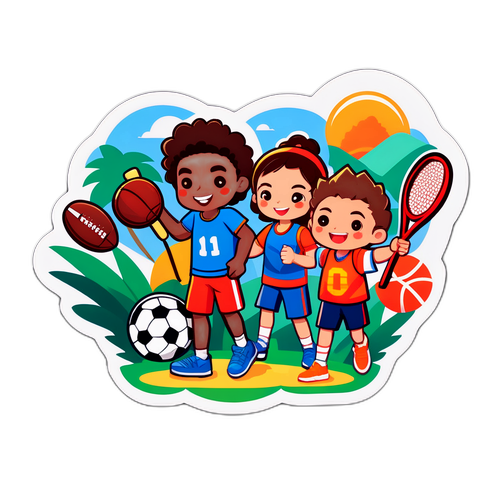 스포츠와 야외 활동을 즐기는 캐릭터들 스티커