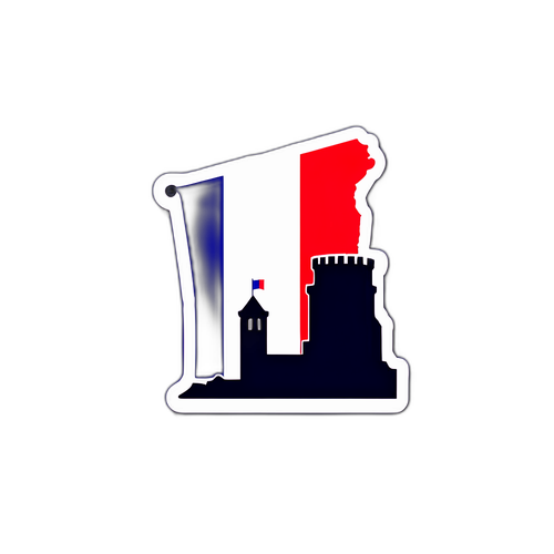 Drapeau tricolore français avec silhouette de la Bastille