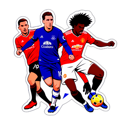 En spændende grafik af Everton vs. Man Utd spillet med spillere i dynamiske actionposer