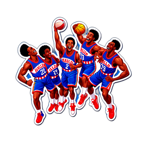 Adesivo dos jogadores icônicos do Harlem Globetrotters em acrobacias