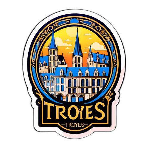 Troyes Şehir Manzarası Sticker Tasarımı