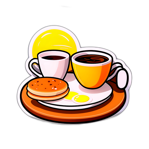 朝の光に包まれた朝食とコーヒーのイラスト