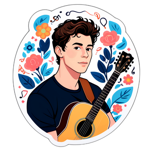 Portrait stylisé de Shawn Mendes avec sa guitare
