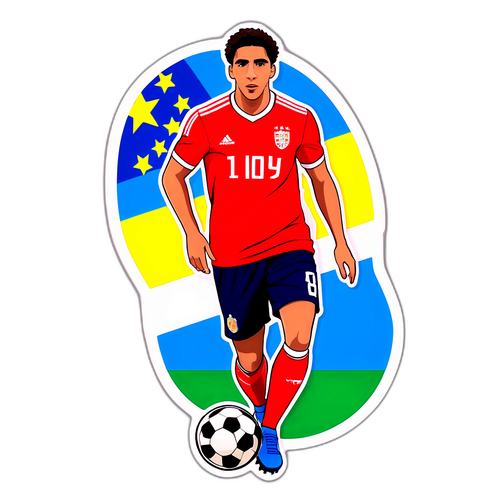 Sticker cu jucător de fotbal inspirat de stilul lui Hakimi