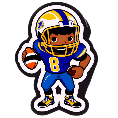 Personaggio Giocoso di Drake Maye con Calcio e Maglia Alla Moda