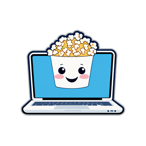 Joyful Laptop with Popcorn Sticker