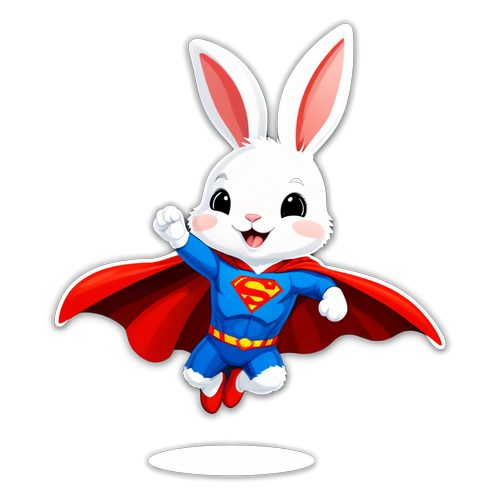 小兔子穿着超人披风飞翔