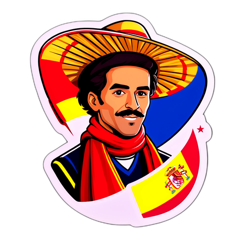 Sticker cu fan spaniol purtând o pălărie și o eșarfă