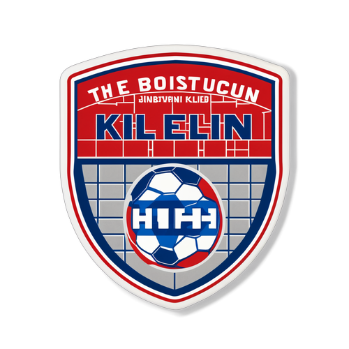 Sticker cu un zid de fotbal din cărămidă cu numele echipelor Bayern și Holstein Kiel, cu un fundal de cer nocturn