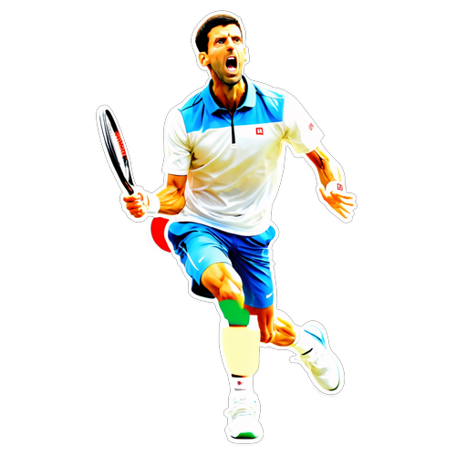 Ongelooflijk! Novak Djokovic Juicht van Triomf - Een Must-Have Sticker voor Elke Tennisfan!