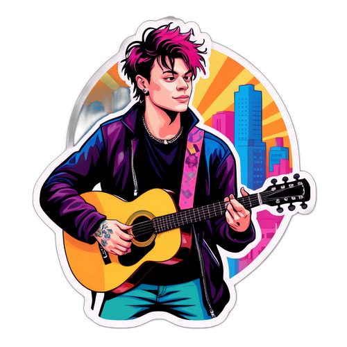 Vibranter Sticker mit Yungblud und akustischer Gitarre