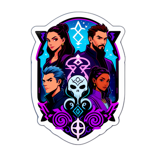 Manifest Dizisi Ana Karakterleri ile Mistik Sembolleri Tasvir Eden Bir Sticker