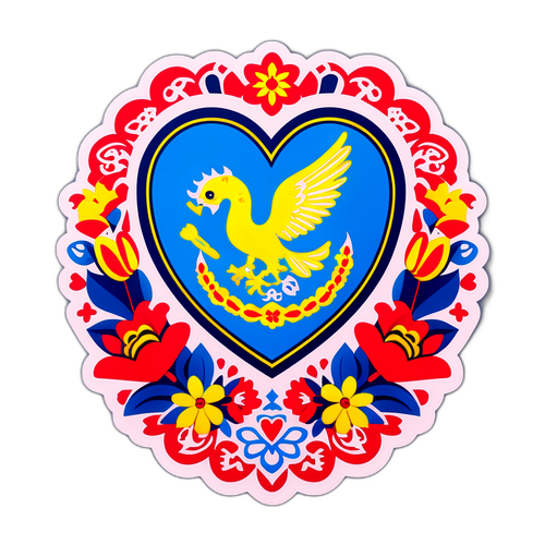 Стикер на тему Валентина Манки з українськими символами та квітами