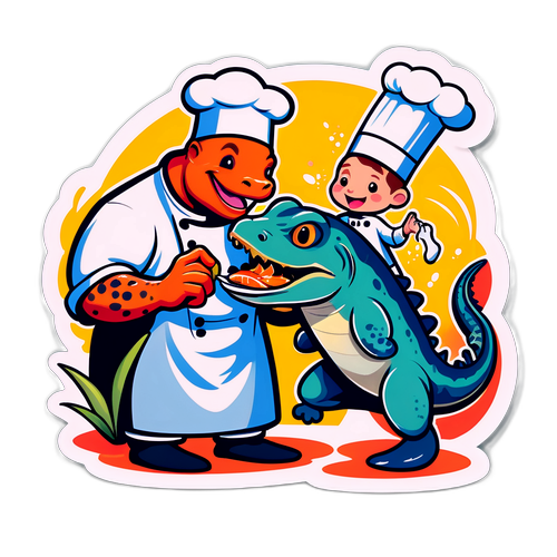 可爱的巨蝾螈与厨师的幽默互动