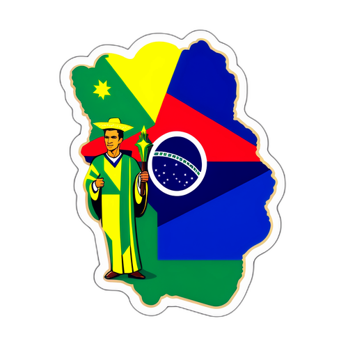 Stiker Berwarna-warni Bendera Brasil dan Landmark Ikonik