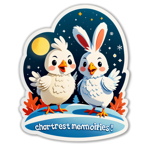 Playful Chicken and Bunny Duo Celebrating Winter Solstice