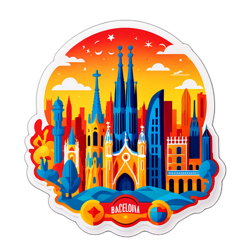 Яркое изображение Барселоны с фоном знаменитых достопримечательностей города