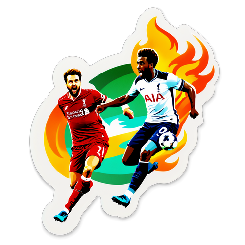 Sticker van een spannend duel tussen Tottenham en Liverpool met vlammotief