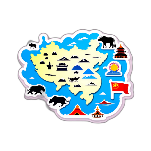 Carte stylisée de la Mongolie avec des icônes de sites touristiques emblématiques