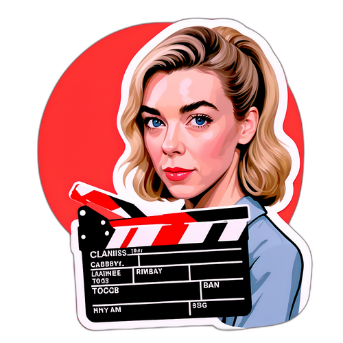 Vanessa Kirby na elegantním pozadí s filmovým klapsem